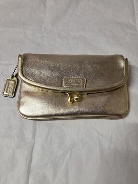 Coach Leather Wrist Clutch w/Kisslock (65th Anniv "Legacy"), Metallic Gold, NWOT